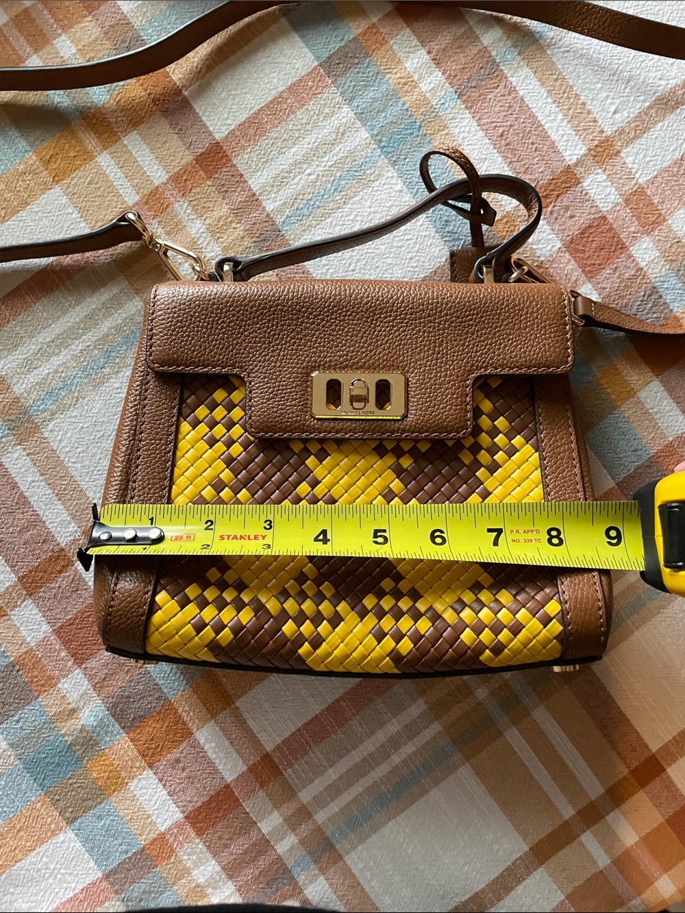 Michael Kors Brown & Yellow Woven Leather Satchel - Picture 10 of 11